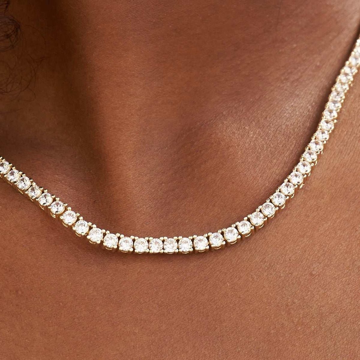 Artificial gemstone Tennis Necklace in Yellow Gold- 3mm