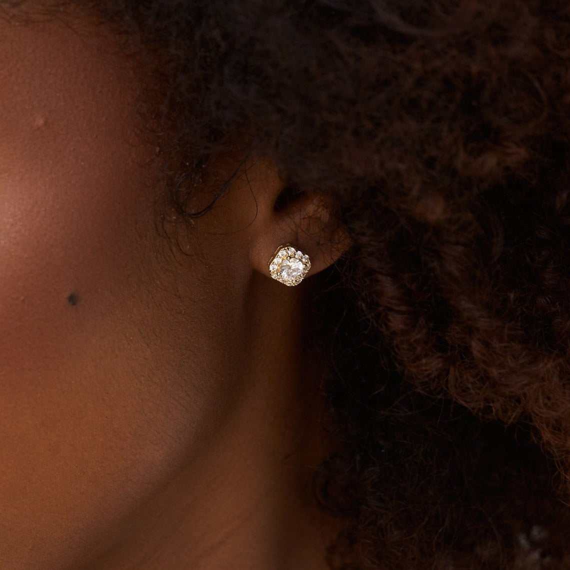 Micro Clustered Artificial gemstone  Earrings yellow Gold