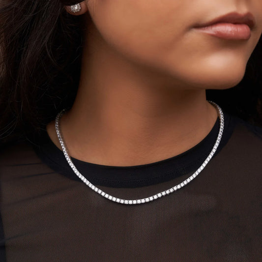 Artificial gemstone Tennis Necklace in White Gold-3mm