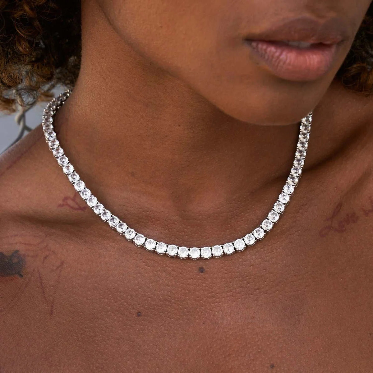 Artificial gemstone Tennis Necklace in White Gold- 5mm