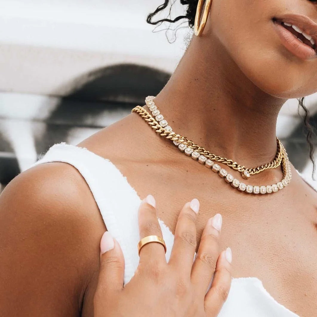 Micro Clustered Tennis Necklace in Yellow Gold