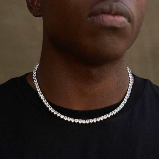 Artificial gemstone Tennis Necklace in White Gold- 5mm