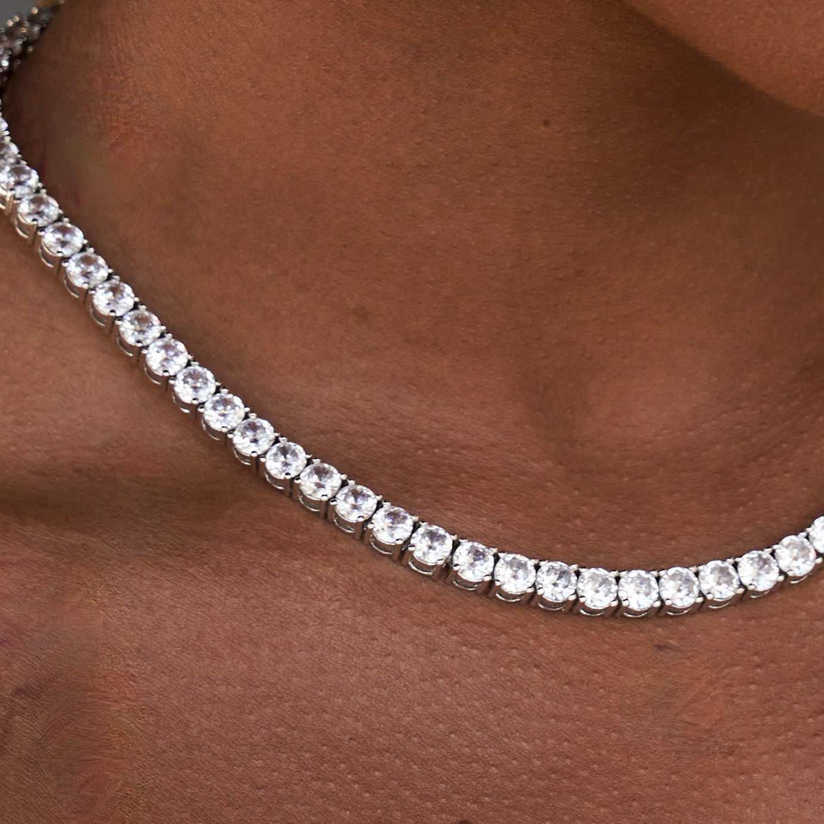 Artificial gemstone Tennis Necklace in White Gold- 5mm