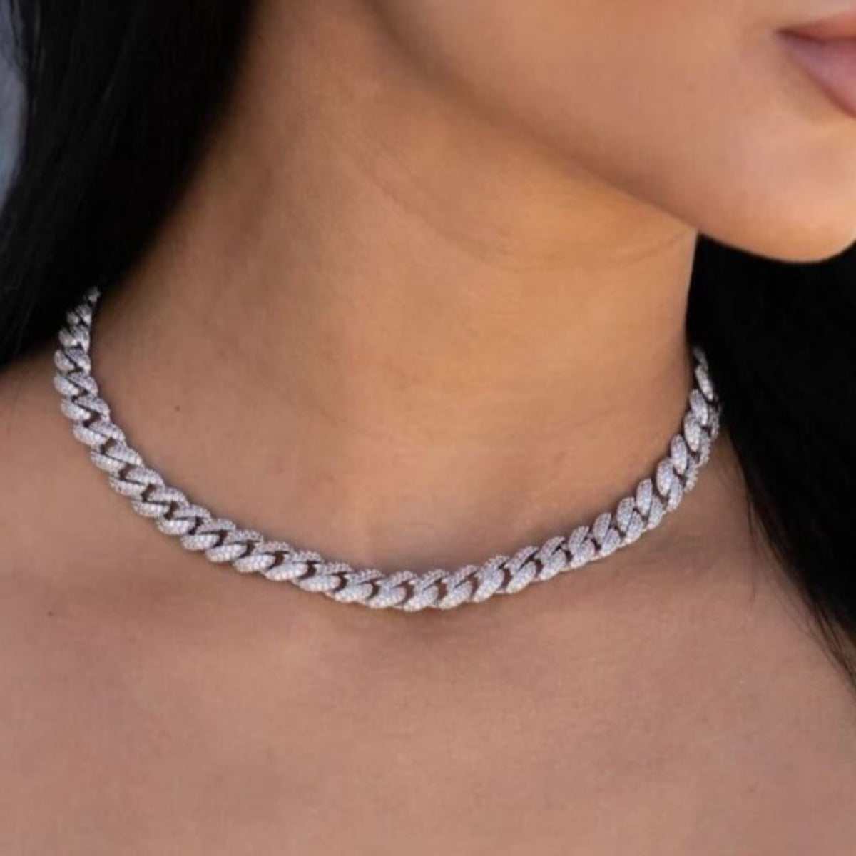 Artificial gemstone Cuban Necklace in White Gold - 8.5mm